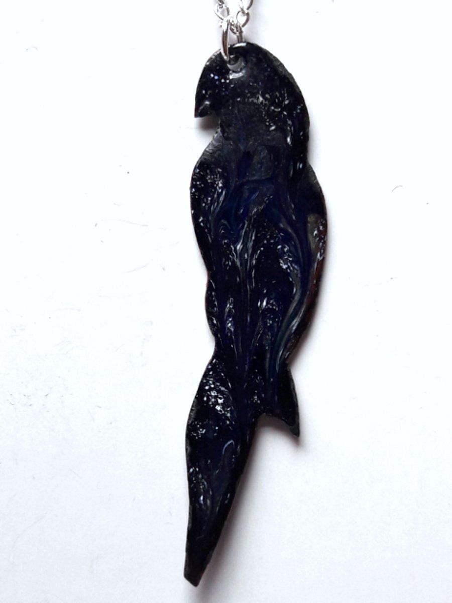 parrot pendant- scrolled white over dark blue