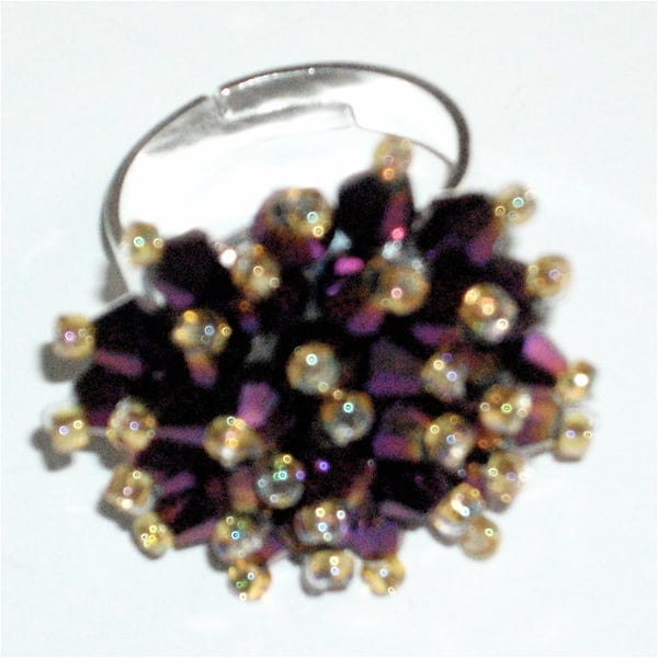 Beautiful Deep Purple Crystal Bead Ring - UK Free Post