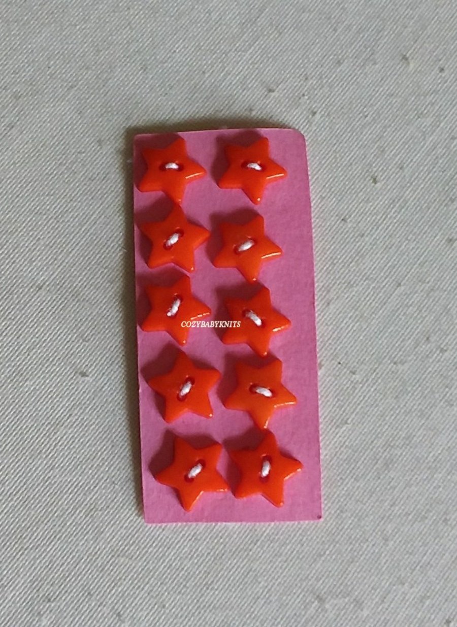 12mm ORANGE STAR BUTTONS WITH TWO HOLES FOR ATTACHING 