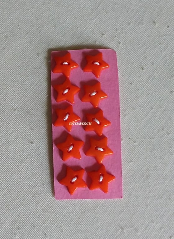 12mm ORANGE STAR BUTTONS WITH TWO HOLES FOR ATTACHING 