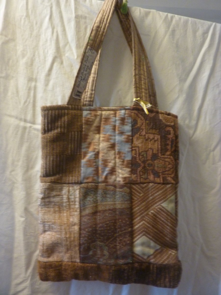 Browns Designer Fabric Tote Bag Luxery Patchwork Padded Quited Lined Pocket