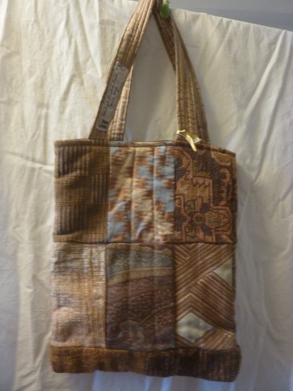 Browns Designer Fabric Tote Bag Luxery Patchwork Padded Quited Lined Pocket
