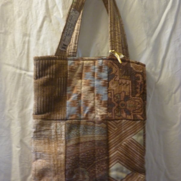 Browns Designer Fabric Tote Bag Luxery Patchwork Padded Quited Lined Pocket
