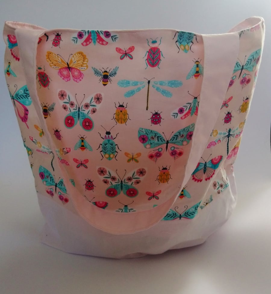 Pink Insect Design Tote Bag