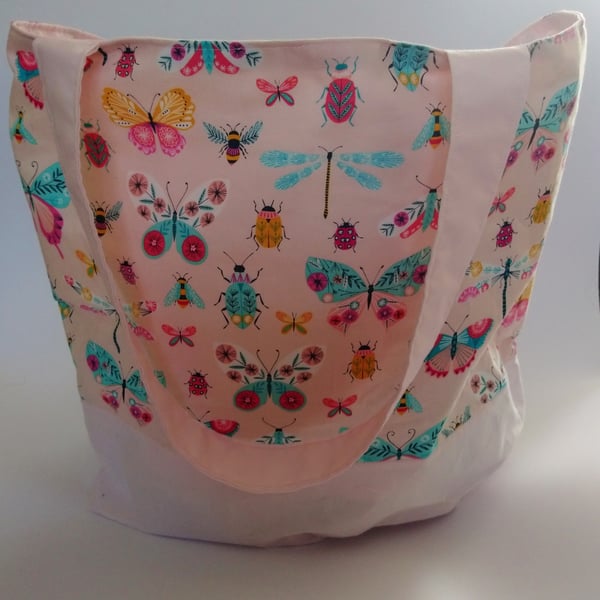 Pink Insect Design Tote Bag