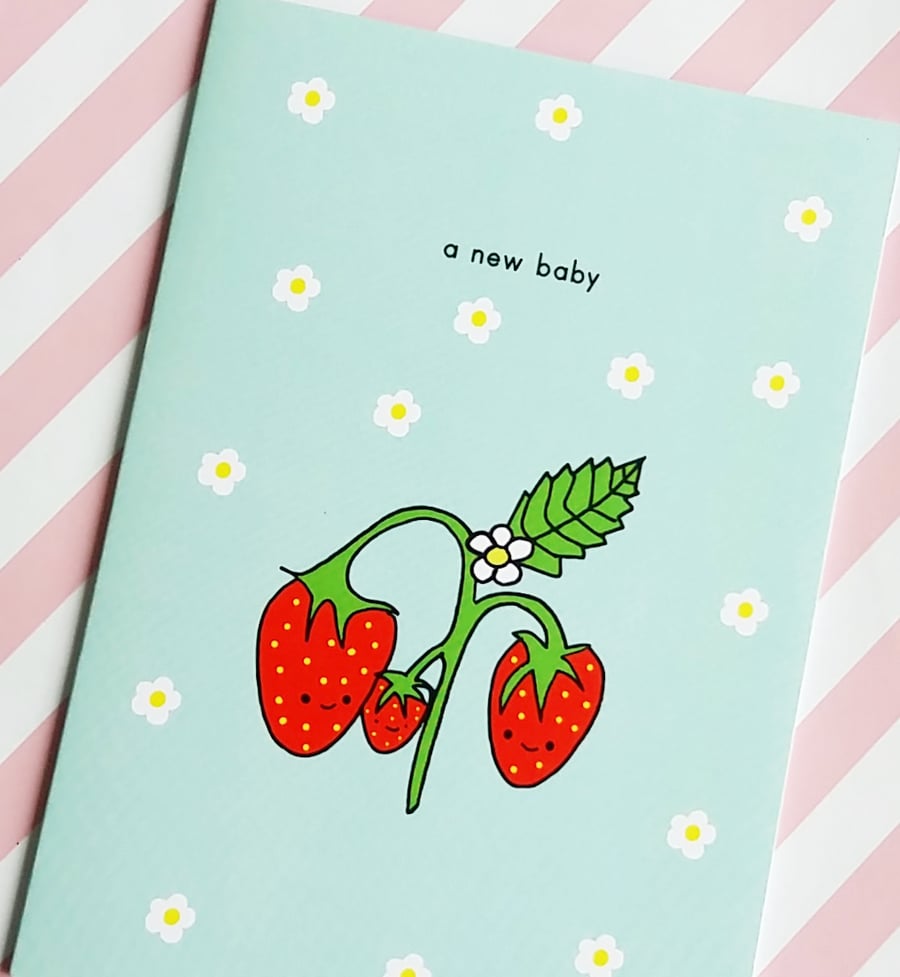 card - a new baby - strawberry family 