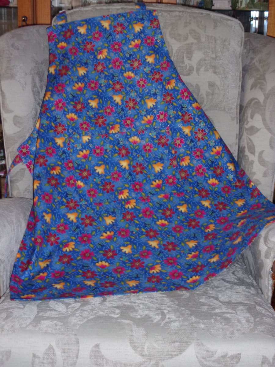 Bright Blue with Yellow and Red Flowers Adult Apron