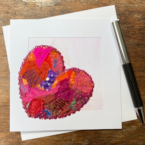 Up-cycled embroidered heart card. 
