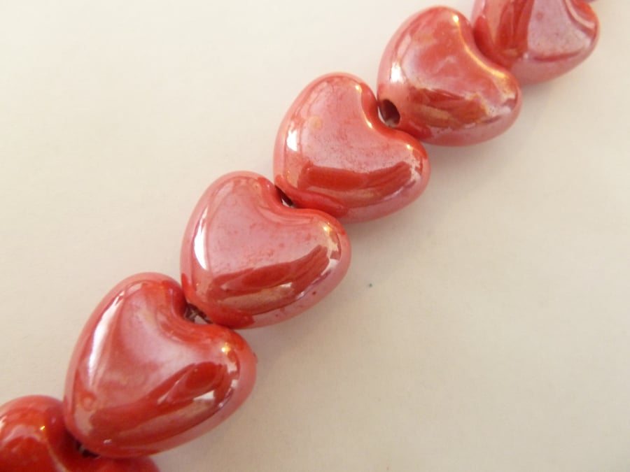 red ceramic heart beads
