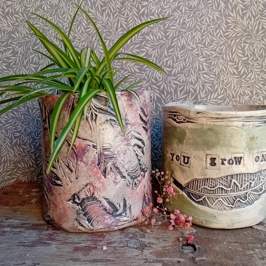 Rustic house plant pot- pink lobster & free gift