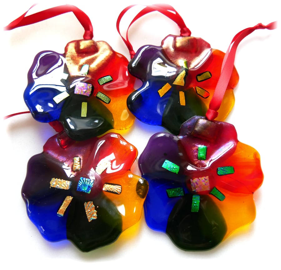 Rainbow Flower Decoration Fused Glass Suncatcher Dichroic lightcatcher