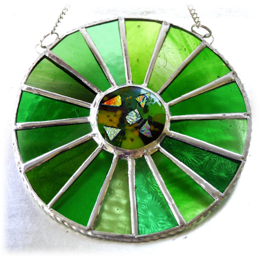 SOLD 240401 Going Green Suncatcher Stained Glass Handmade Colour Wheel 001