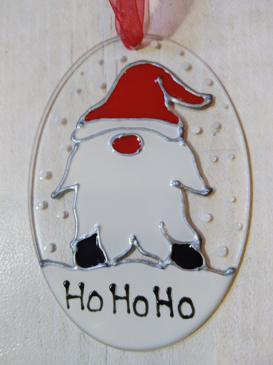 Christmas decoration Cheeky Santa gnome sun catcher. Hand painted.