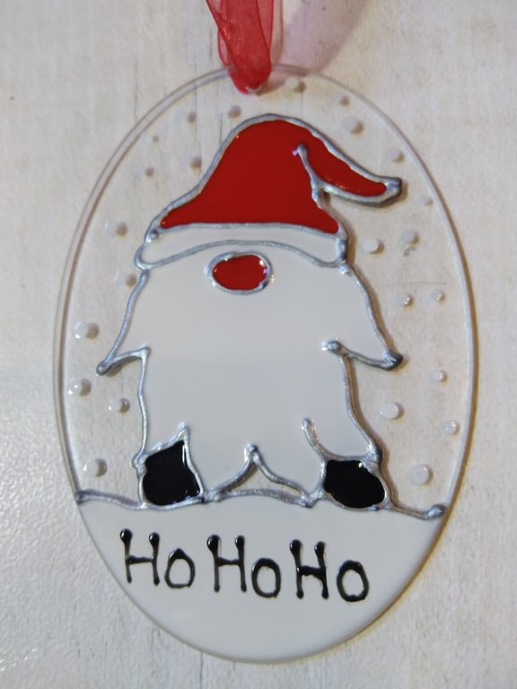 Christmas decoration Cheeky Santa gnome sun catcher. Hand painted.