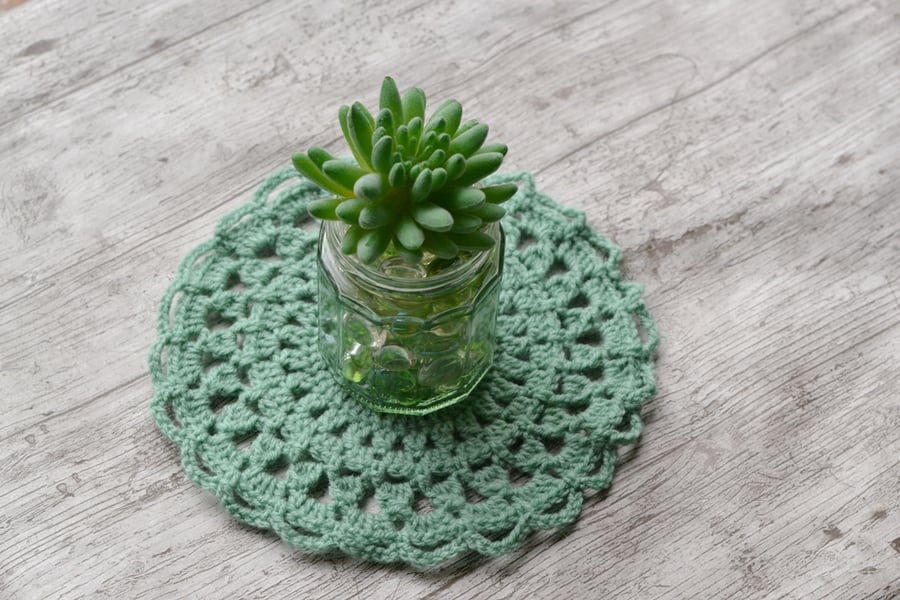 Crochet Table Mat, Coaster, Light Teal