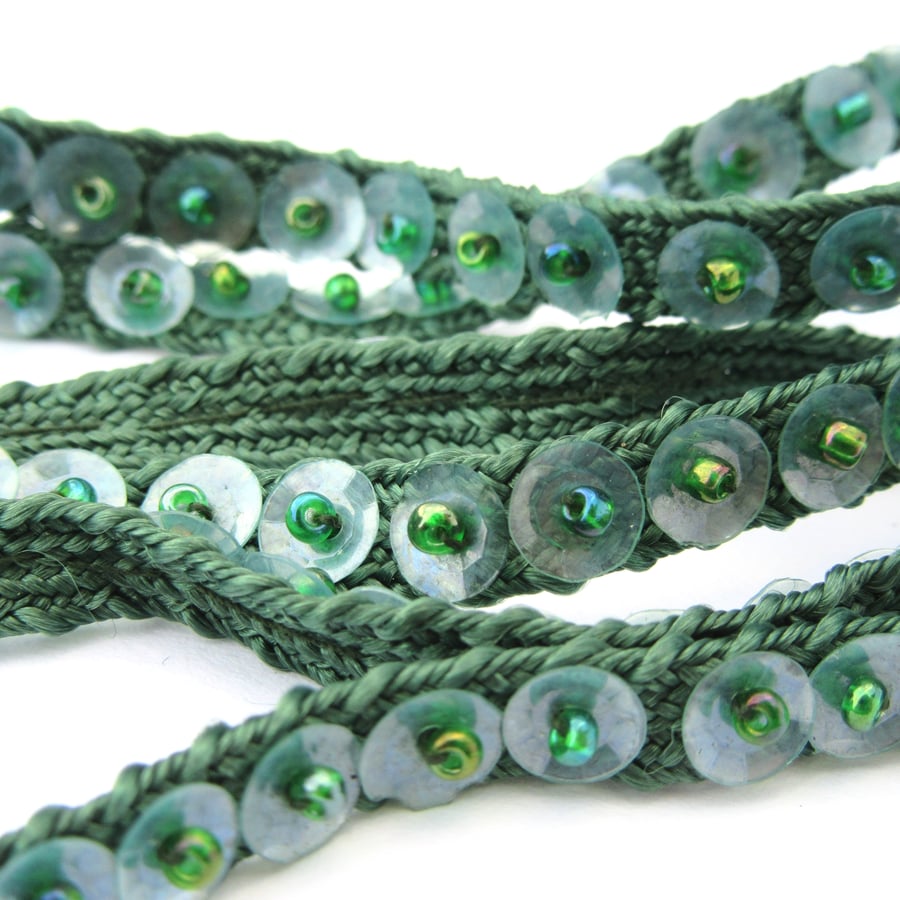 Green Trim with Sequins and Beads 