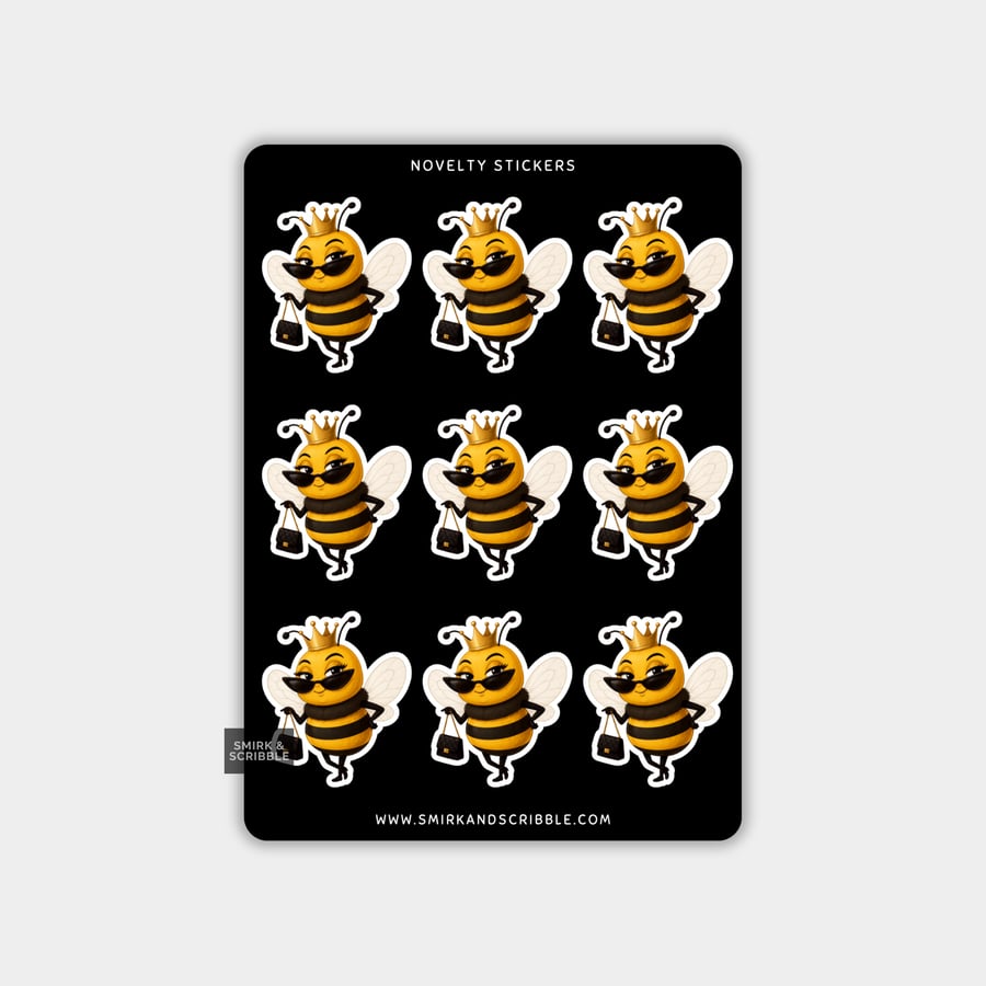 Image of Funny Vinyl Sticker Sheet For Adults - Cute Queen Bee