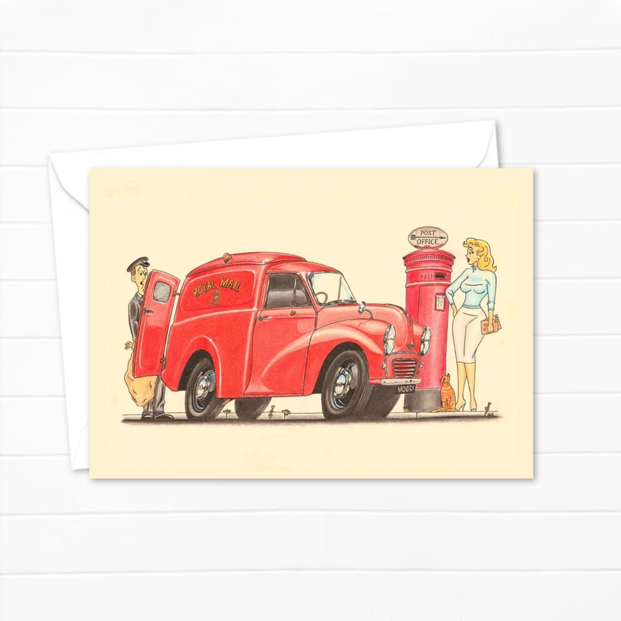 Classic Post Office Van Greetings Card: Hand Drawn Art Card  (323)