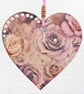 Glitter Roses: Decoupaged Wooden Hanging Heart 15cm (6") - Image 1