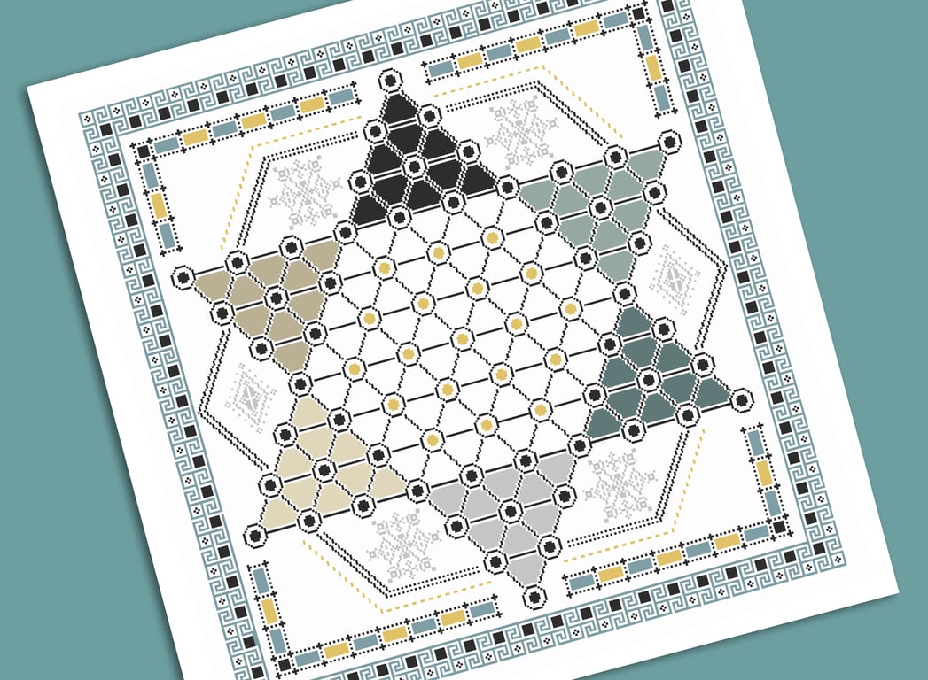 221E Cross Stitch chart Chinese Checkers Sternhalma Game Board Sampler