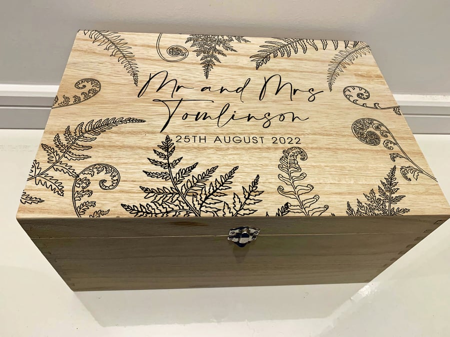 Large Personalised Wedding Keepsake Box with Ferns