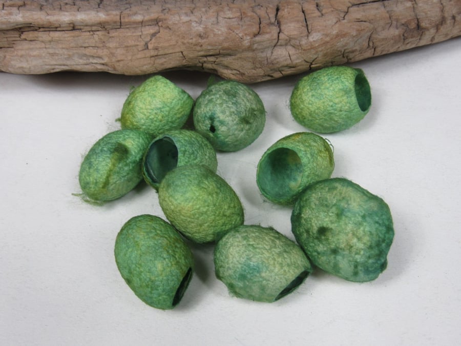 10 Spring Green Naturally Dyed Silk Cocoons