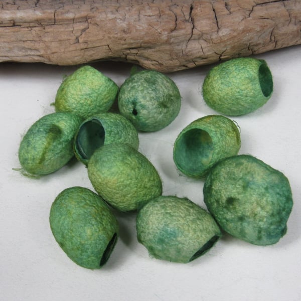 10 Spring Green Naturally Dyed Silk Cocoons