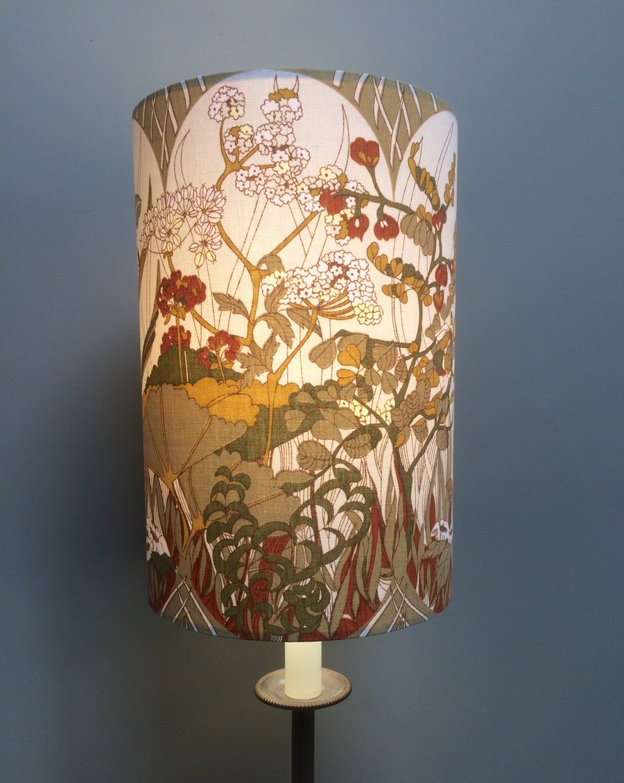 SALE FREE UK Post RETRO 70s Brown and Green Meadow Vintage Fabric Lampshade