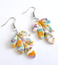 Orange & Turquoise Leaf Polymer Clay Earrings, Colourful Botanical Dangles - Image 1