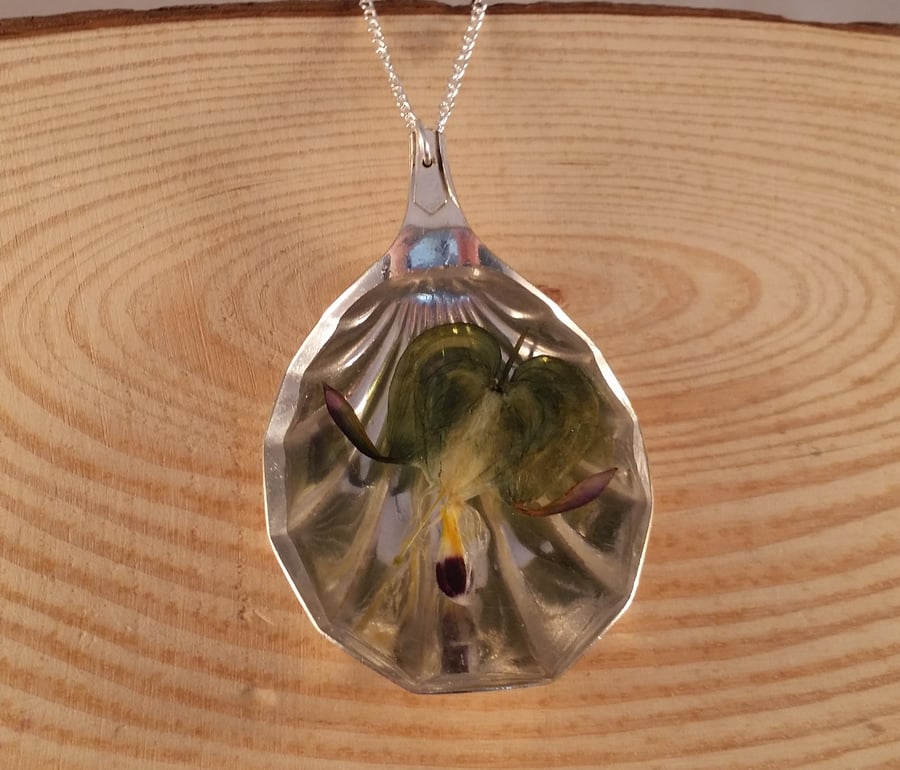 Upcycled Silver Plated Bleeding Heart Flower Spoon Necklace SPN051608