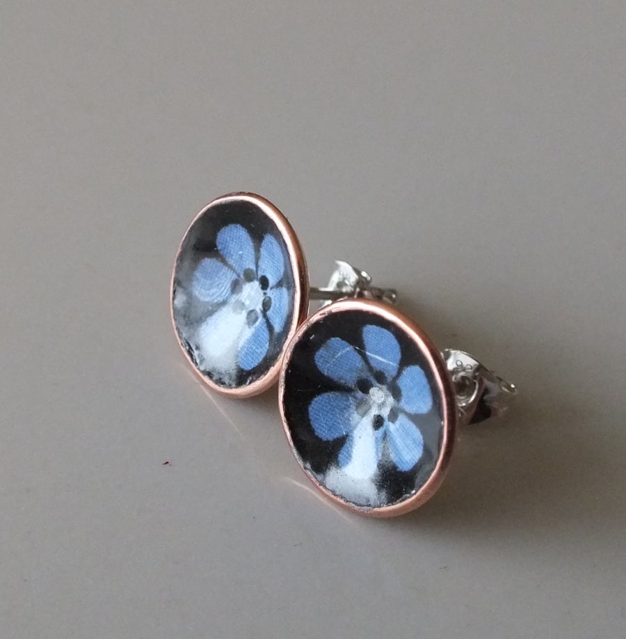 Blue and black enamelled copper earrings
