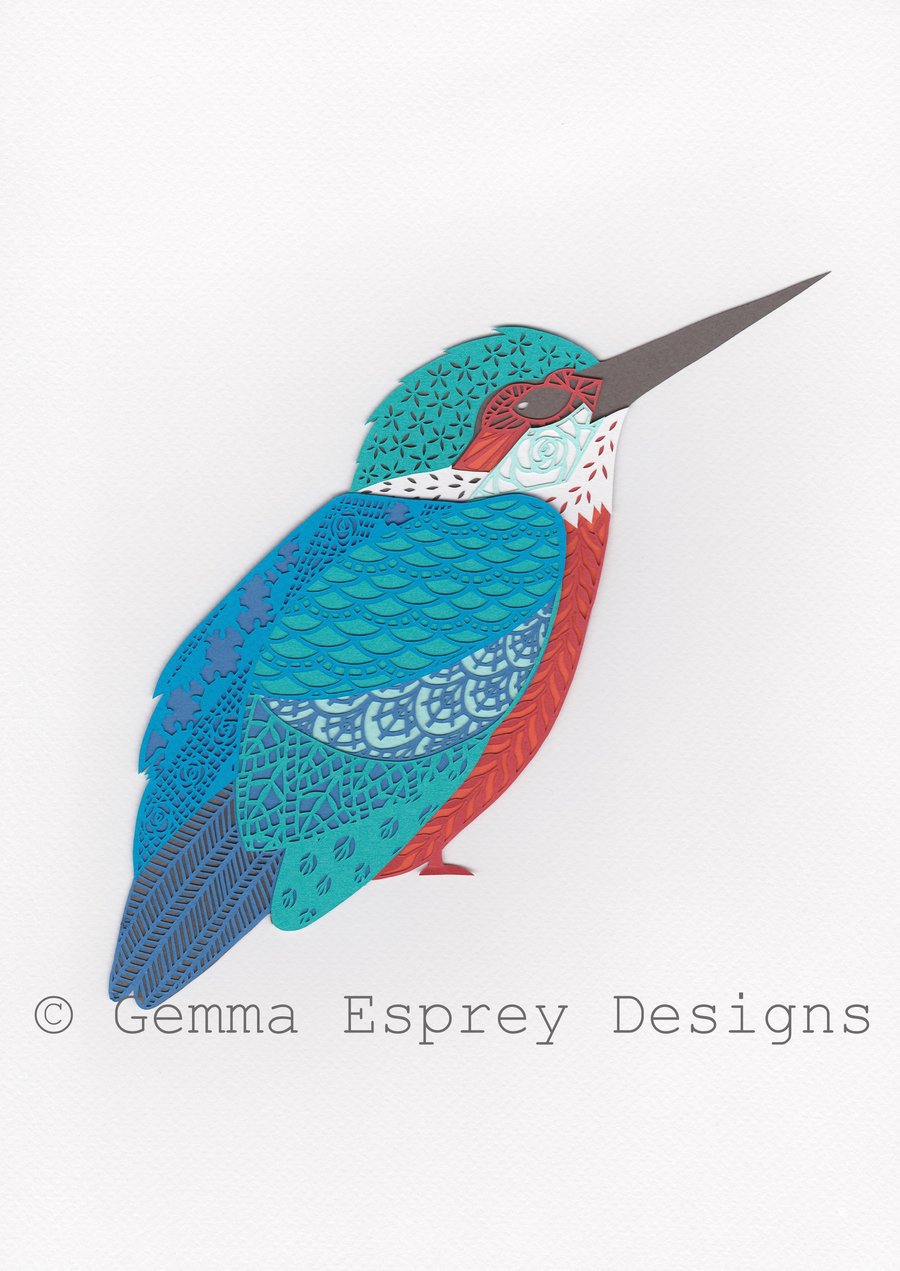 Papercut Kingfisher - Kingfisher Fine Art Print from an original papercut