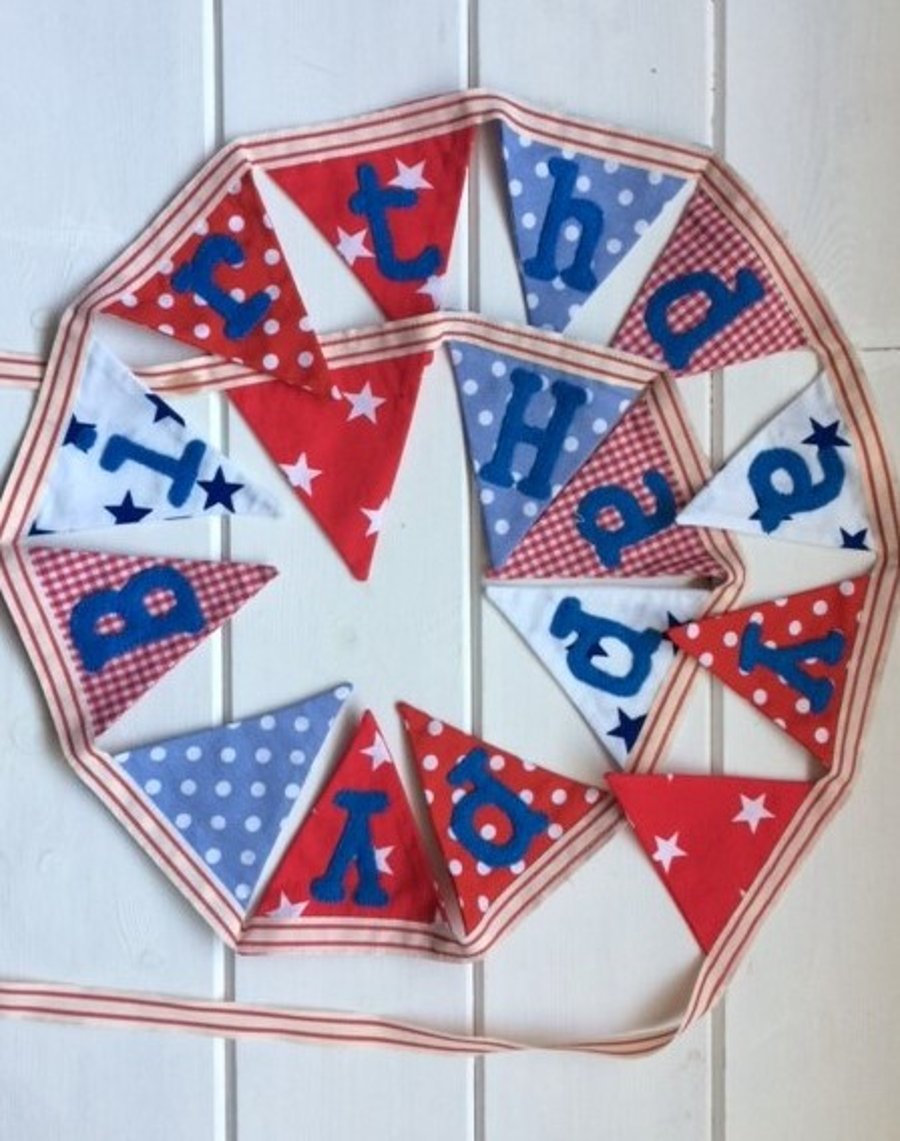 'Seconds' Mini 'Happy Birthday' bunting in red, white and blue - sample piece