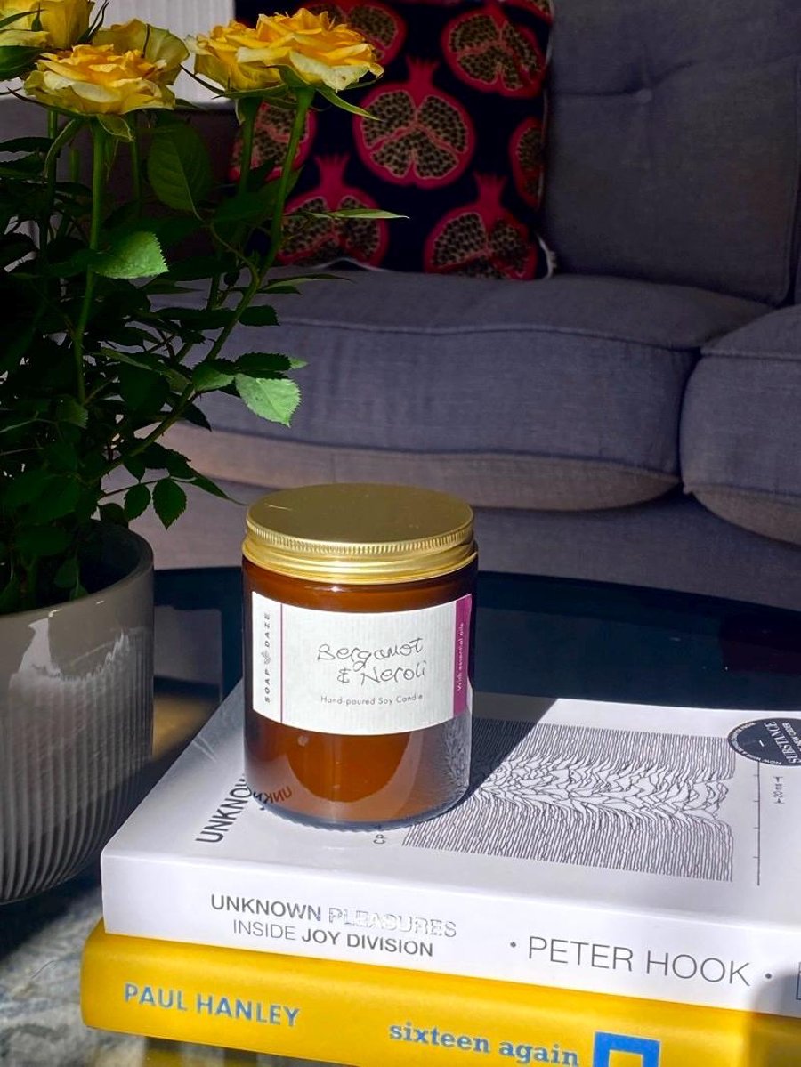 Bergamot Neroli Soy Wax Aromatherapy Candle, with essential oils