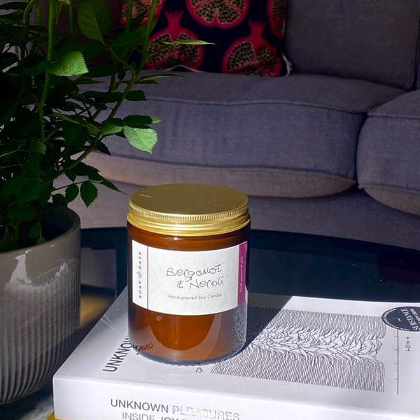 Bergamot Neroli Soy Wax Aromatherapy Candle, with essential oils