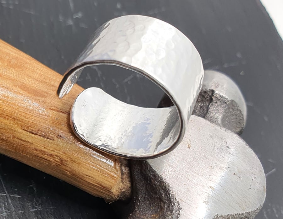 Hammered Chunky Sterling Silver Cuff Ring