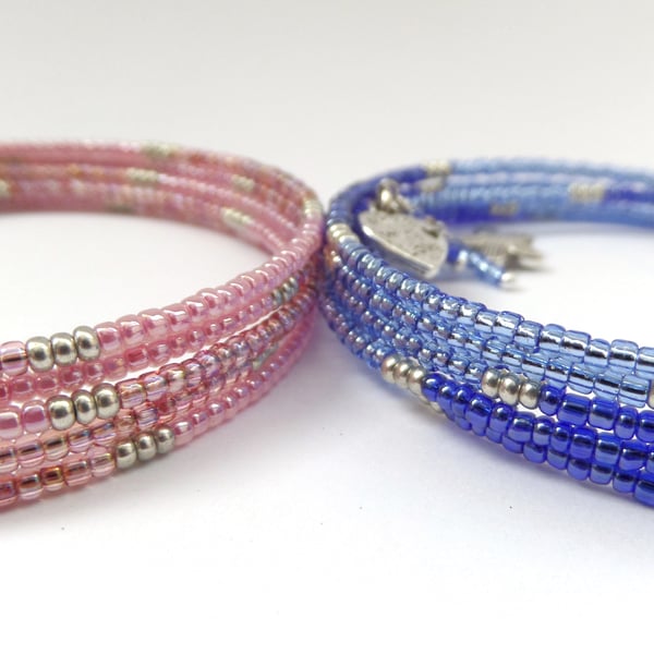 Pink or Blue Slim Beaded Bangle
