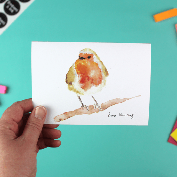 Robin on a Branch Greetings Card - A6 Blank Inside