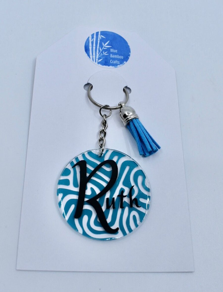 Personalised acrylic keychains with tassel - choose name - colour - pattern