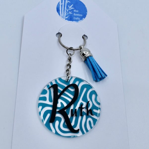 Personalised acrylic keychains with tassel - choose name - colour - pattern