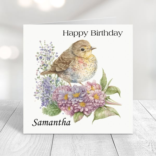 Personalised Spring Birds Birthday Card. Design 9