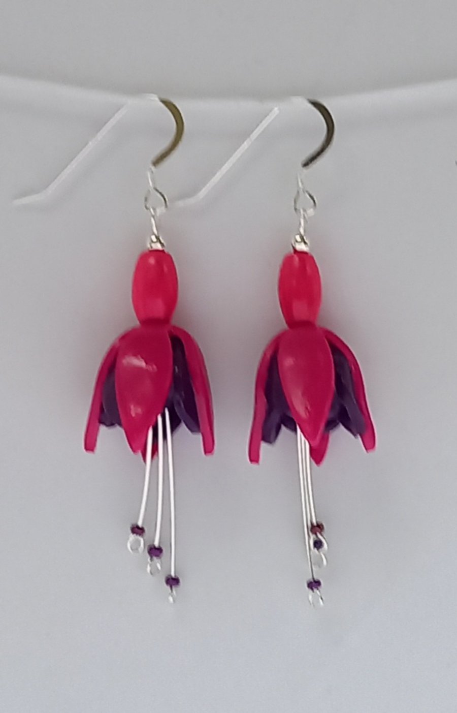Fuchsia flower earring, pink & purple