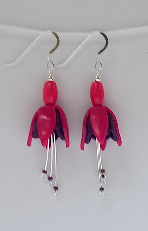 Fuchsia flower earring, pink & purple