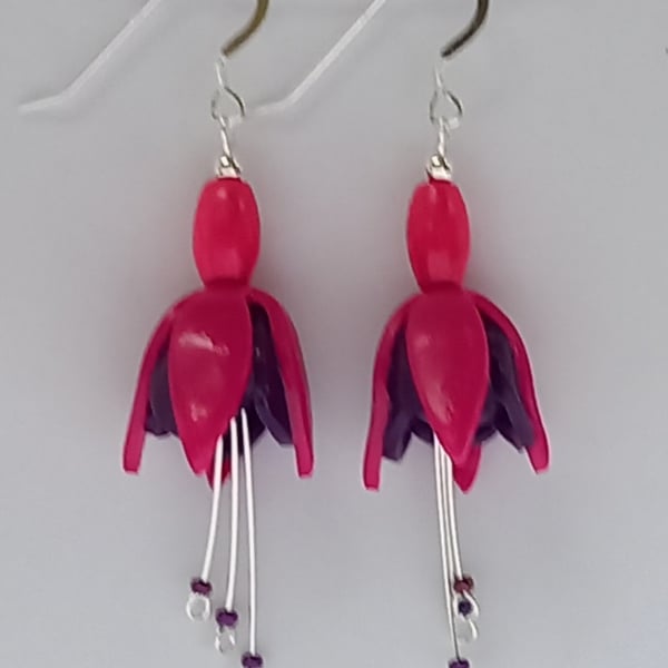 Fuchsia flower earring, pink & purple