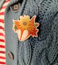 Wooden pin badge Brooch - Sunflower Fox designed by Jackie Reynolds - Image 1