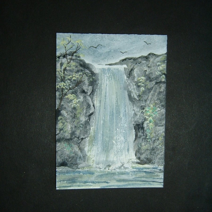 Art painting aceo original paintings waterfall landscape  ref 161