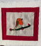 Robin, hand embroidered Christmas card, recycled card - Image 3