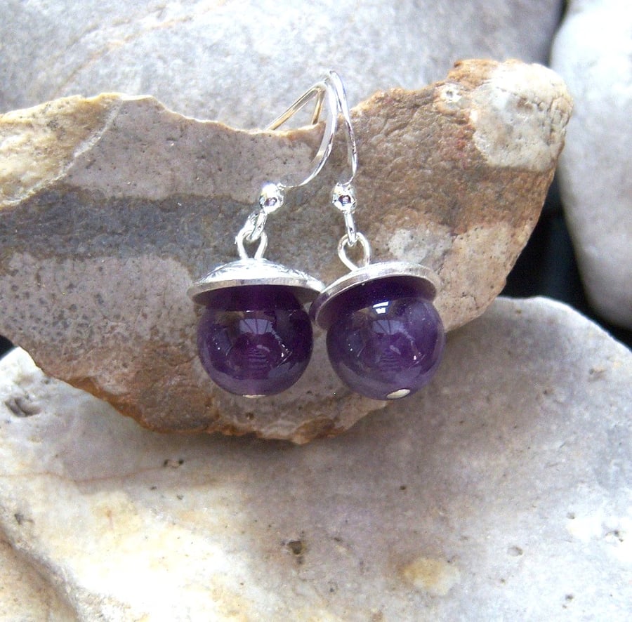 Amethyst earrings with sterling silver cap