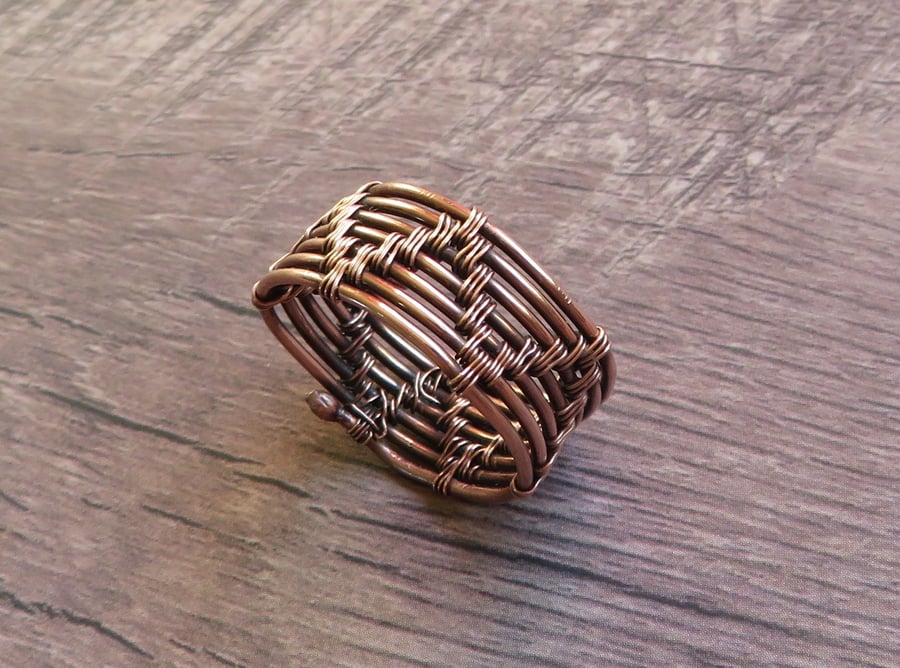 Unisex Celtic Copper Ring Size R
