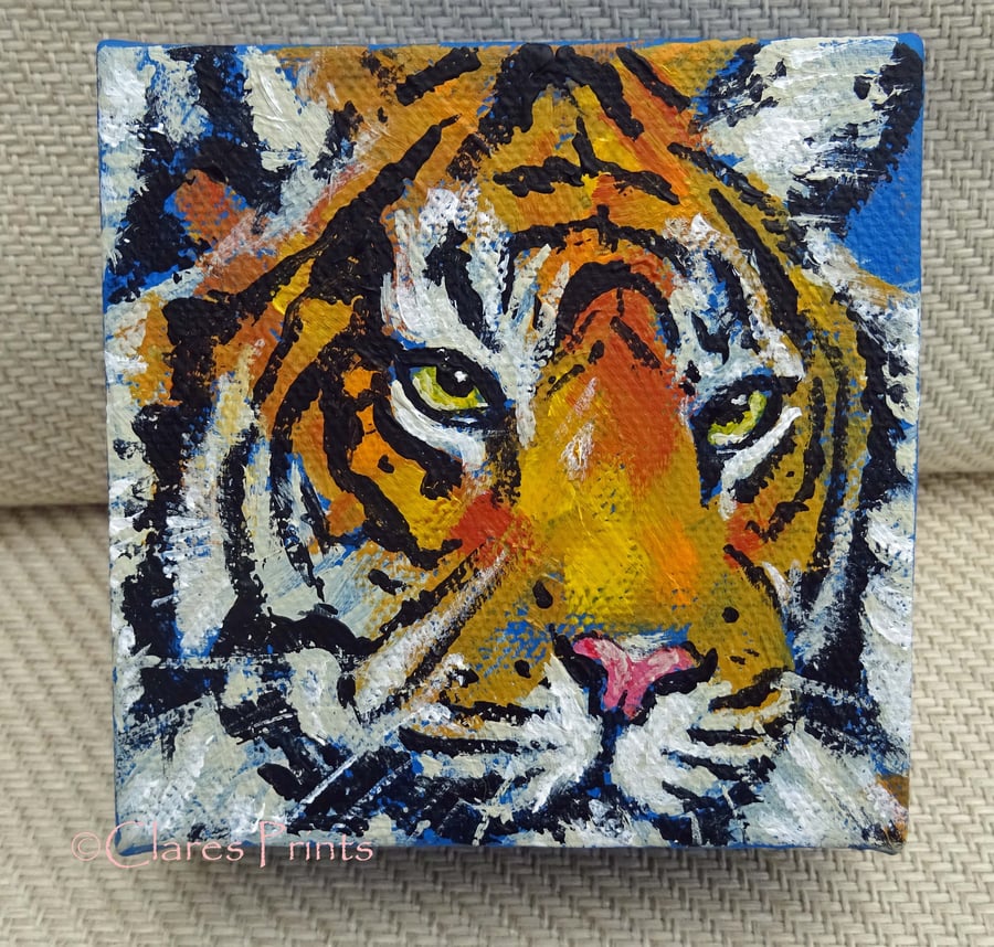 Tiger 4 Original Acrylic Painting on Box Canvas OOAK Cat Art